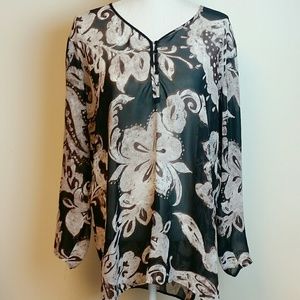 Additions by Chicos sheer fall brown floral tunic
